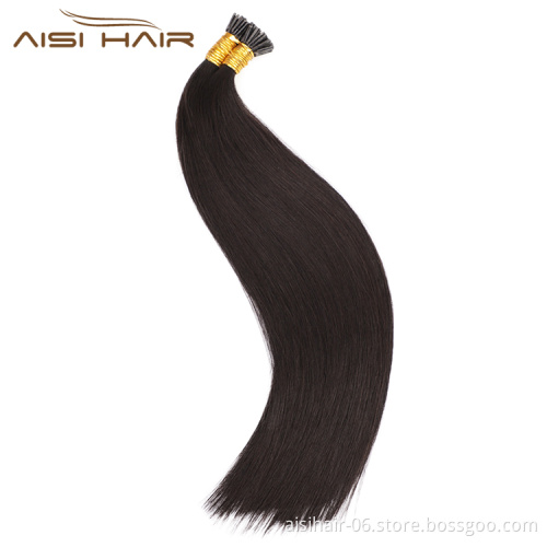 Aisi Hair 10A Unprocessed Color 1B Human Hair Double Drawn Pre Bonded Keratin I Tip Human Hair Extension For Women
